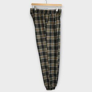 RENEE C Flannel Pants Joggers XL Elastic Waist and Leg Pocket Cabincore EUC
